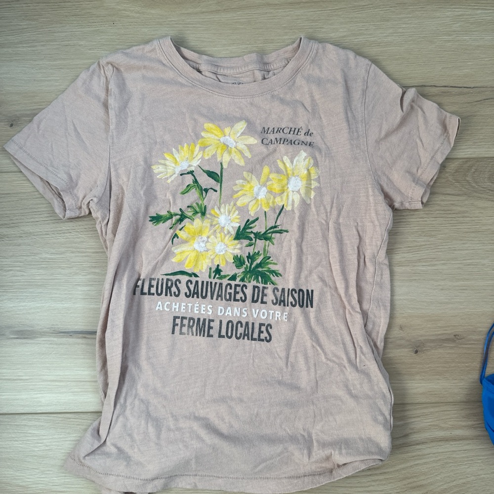 J. Crew Pink Tee with Yellow Floral Design